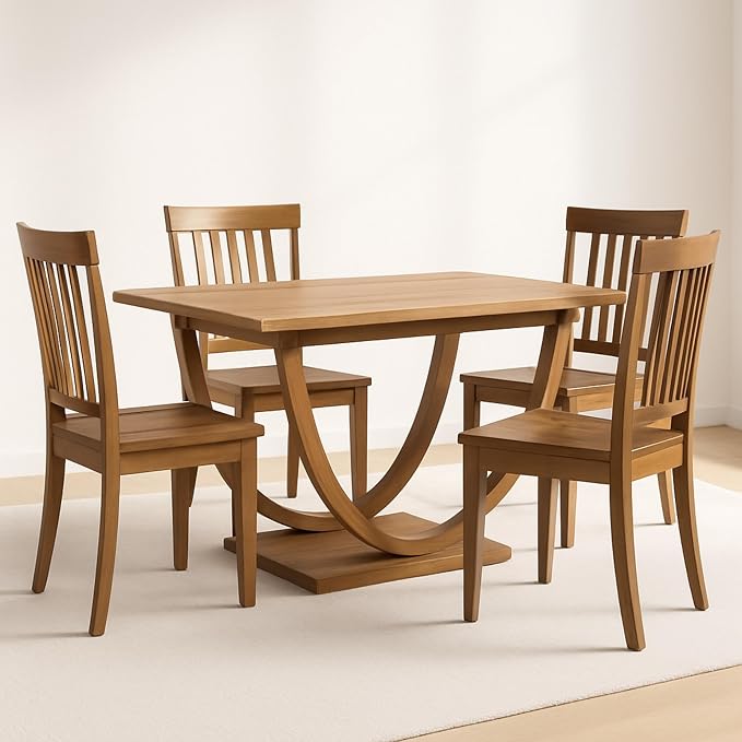 COLAMY Wooden Dining Chairs Set of 4, Spindle High Back Windsor Kitchen Side Chair, Farmhouse Dining Chairs for Kitchen and Dining Room, Light Brown