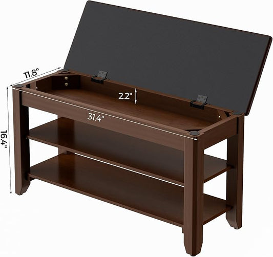 Homleke 2-Tier Solid Wood Shoe Rack Bench with Flip-Top Storage | Entryway Bench with Cushion, Adjustable Shelf, Holds Up to 8 Pairs, for Hallway, Bedroom and Closet, Walnut, 31.5 Inch