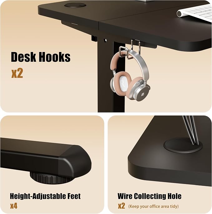 ERGOMAKER Electric Small Standing Desk, 31.5" x 23.6" Height Adjustable Sit Stand Desk with Splice Board for Home Office, Computer Desk Memory Preset (Black Frame, Black Desktop)