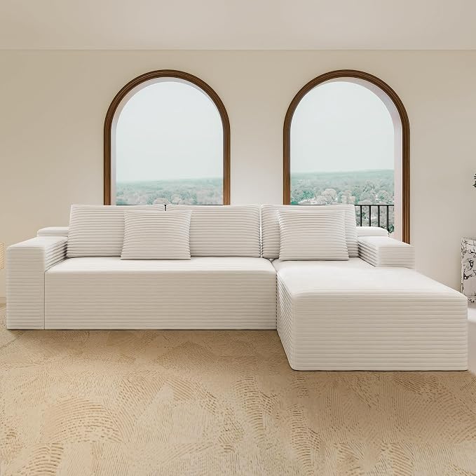 Sectional couches for Living Room Corduroy Couch, 104" Cloud Sectional Couch with L-Shape Chaise, Modern Modular Sofa, Deep Seat Comfort, No Assembly Required(Plush Corduroy, Right Facing Chaise)