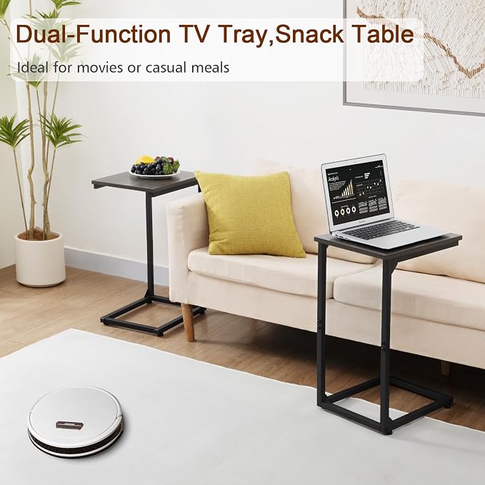 AMHANCIBLE C Shaped End Table Set of 2, Couch Side Table that Slide Under Sofa, Narrow Small Space TV Trays for Living Room, Bedroom, Dark Grey, HET02CDG