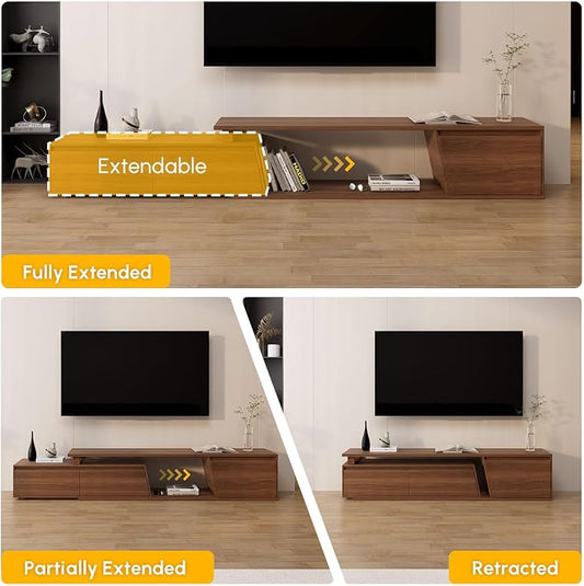 homary Media Console Walnut, Extendable TV Stands for Living Room, Minimalist Entertainment Center with 3 Drawers, Adjustable TV Stand for Up to 110 Inch TVs