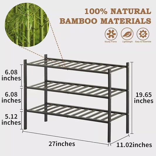 Shoe Rack Multi Tier Storage Organizer Wide Metal Shoe Shelf for Closet Entryway, Bamboo Stackable Multi-Layer Shelf Doorway Simple Folding Shoe Rack