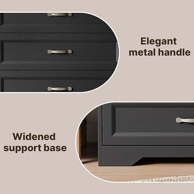 Gizoon 2-Piece Bedroom Furniture Set, 2-PC Dresser Set for Bedroom, Includes a 5 Drawer Dresser and a 6 Chest of Drawers, with Smooth Rail, Handles, Anti-Tipping, Large Storage Space, Black