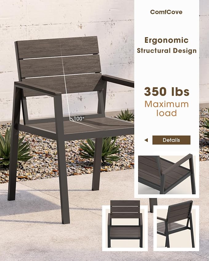 Outdoor Dining Table, Aluminum Patio HDPS Outdooor Table with Umbrella Hole, All Weather Patio Furniture Set, Patio Dining Table (Charcoal)