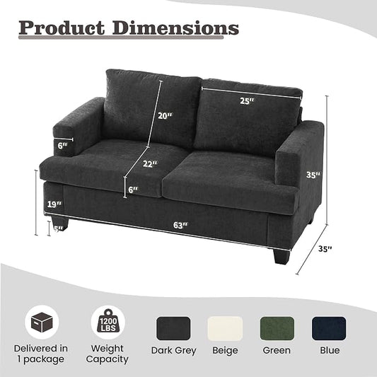 Apicizon 63" Cloud Sofa Loveseat Sofas, Comfy Loveseat Couch for Bedroom Living Room, Couch Sofa with Removable Cushions, Dark Grey Chenille