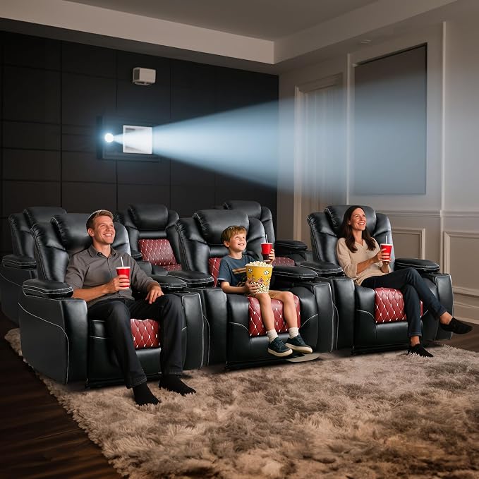 ANJ Power Recliner Chair Set of 3,Home Theater Seating with Adjustable Headrest,Cup Holders,USB Port,Hidden Arm Storage(Black)