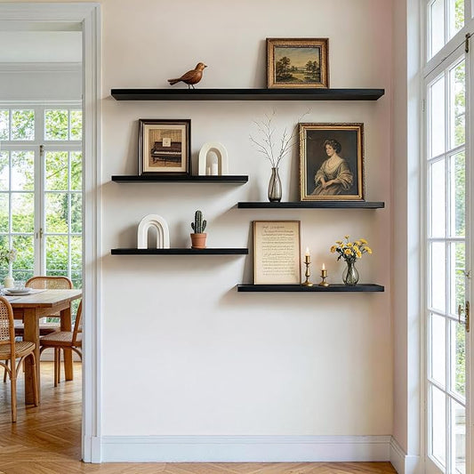 BAYKA Floating Shelves for Wall, Set of 3, 22.5 Inches Wall Mounted Rustic Wood Shelves for Bathroom, Bedroom, Living Room or Kitchen Decor, Storage for Books, Lego, Plants, Daily Necessities, Black