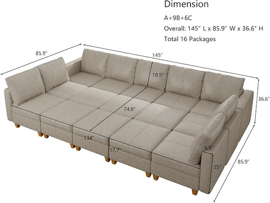 EASE MOOSE Modular Sectional Sofa Sleeper Couch with Storage, Faux Leather Sectional Large Moduar Sleeper Sofa Sectional Sofa Bed Modular Couch for Living Room