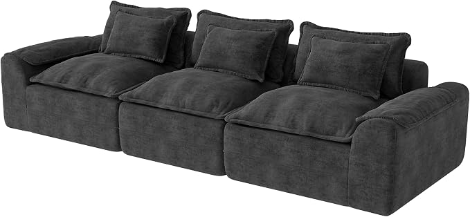 Hobestluk 120" Cloud Sectional Couch 3-Seater Sofa with Deep Seat Modular Sofa with Removable Cover Large Sofa Couch for Living Room (Dark Grey, 3-Seater Sofa)