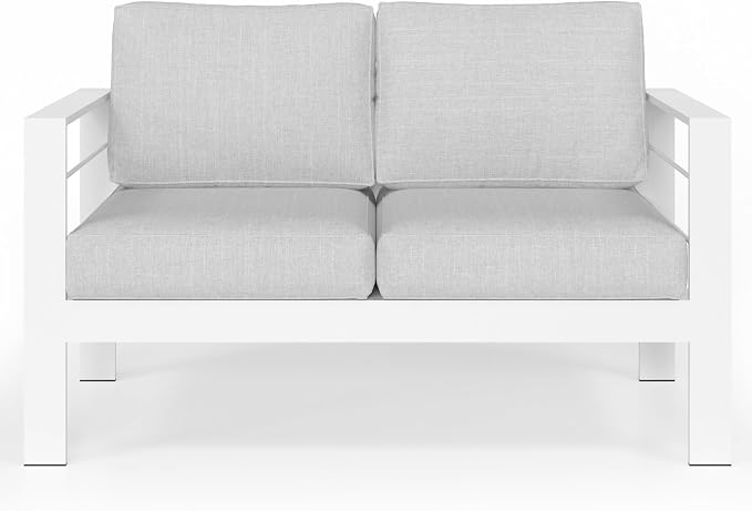Solaste Outdoor Loveseat Aluminum Patio Furniture Sofa, All-Weather Metal Outdoor Couch with Cushions,Light Grey