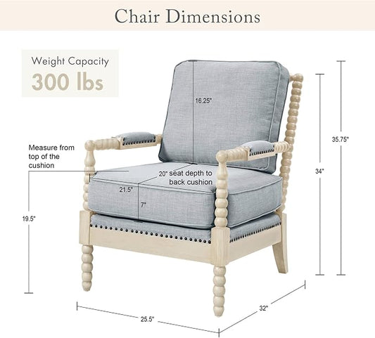 Madison Park Accent Chairs for Living Room Farmhouse Modern Armchair, Solid Wood, Antiqued Finish, Upholstered Seat Removable, Bedroom Lounge for Reading, 25.5" W, Light Blue/Antique Cream