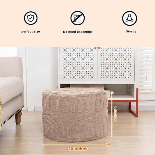 Asuprui Round Ottoman Pouf Ottoman Foot Stool Seat Faux Fur Bean Bag Foot Rest Floor Chair Leg Rest for Living Room, Bedroom or Wedding Gifts 20x20x14 Inches (Khaki)