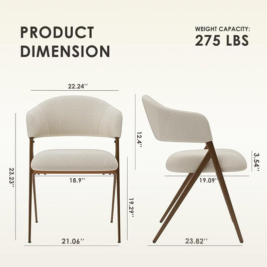 COLAMY Dining Chairs Set of 2, Mid Century Modern Dining Room Kitchen Dinner Chairs with Iron Legs, Open Back and Padded Seat, for Living Room/Bedroom/Restaurant/Cafe, Beige