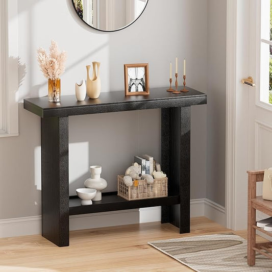LIFECHOVY Modern Console Tables with Storage, Narrow Entryway Table for Hallway, Behind The Couch Sofa, Entrance Table with Shelves for Living Room, Foyer, Black