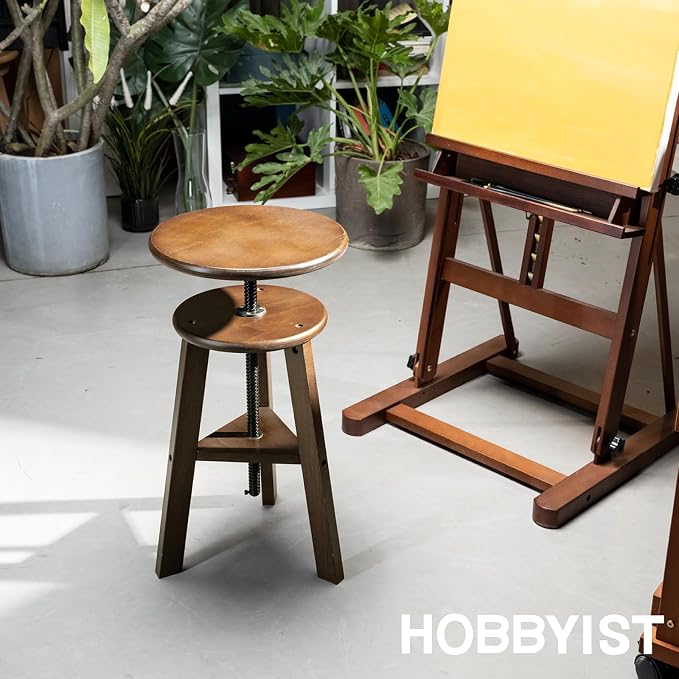 MEEDEN Walnut Drafting Stool with Solid Beech Wood, Height Adjustable Artist Studio Stool, Bar Stool, Office & Kitchen Stool, Perfect for Studio, Home Use, Bars
