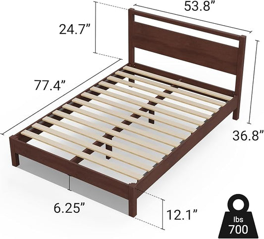 LIFEMENT Signature Wood Platform Bed Frame with Headboard, Essential, Noise Free, Under Bed Storage, No Box Spring Needed, Easy Assembly (Walnut, Full)