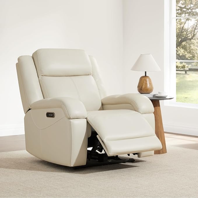 Watson & Whitely Genuine Leather Power Recliner Chairs for Adults, Wall Hugger RV Recliner with Power Headrest & Charging Ports, Electric Recliner Sofa Chair for Living Room, Cream