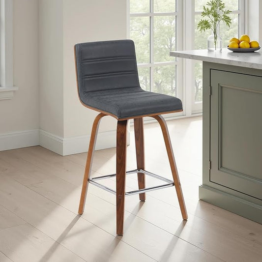 Vienna Modern Counter Height Swivel Bar Stool with Vintage Black Upholstered Seat and Walnut Finished Wood Frame Set of 4