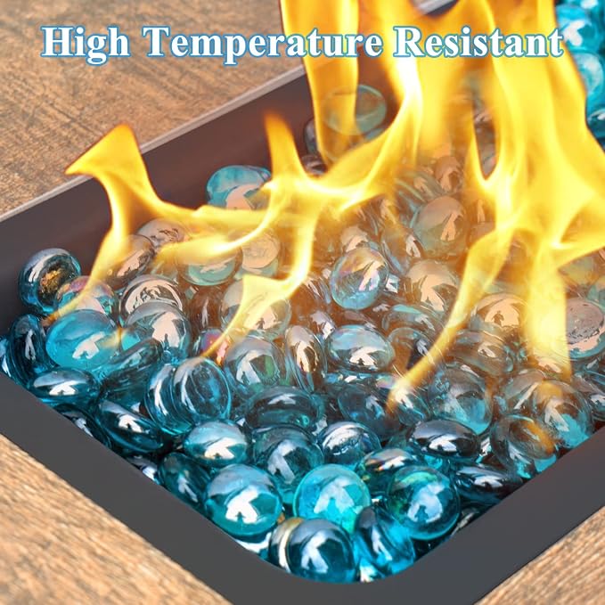 GASPRO 10 lbs Fire Pit Glass for Propane Fire Pit, 3/4 Inch Fire Glass Beads for Fireplace Fire Pit Table, Glass Rocks for Landscaping - Caribbean Blue