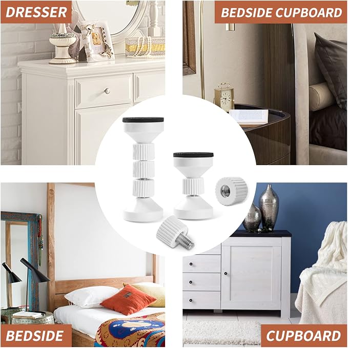 dadop Adjustable Threaded Bed Frame Anti-Shake Tool for Bed, Headboard Stoppers, Bedside Headboards Prevent loosening Anti-Shake Fixer, Easy Install (2pcs White Upgrade Version, 40-100mm)