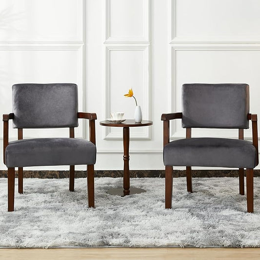 FAGAGA Accent Chair Set of 2 with Table, Living Room Chairs with Velvet Soft Seat and Armrests for Living Room Bedroom Reading Room Waiting Room, Grey