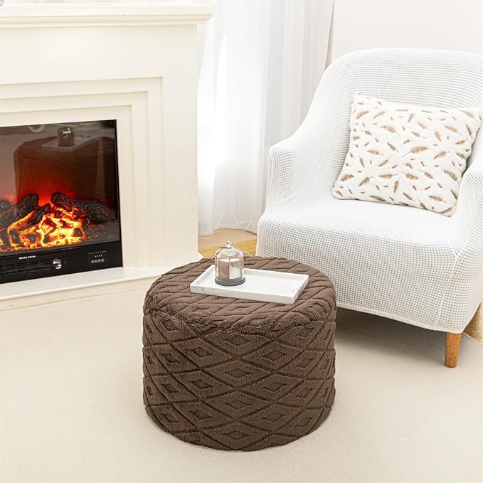 Round Pouf Ottoman 20 x 20 x 14 Inches Boho Poof Home Decor Floor Pouffe Ottoman Foot Rest for Couch Sofa Bean Bag Chairs Living Room Bedroom (Dark Coffee)