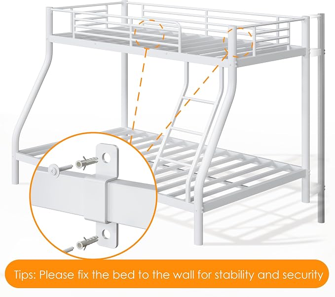 SDHYL Twin Over Full Bunk Bed, Heavy Duty Metal Frame for Adults, Space-Saving for Dorm, Apartment & Small Room, No Box Spring Needed, White