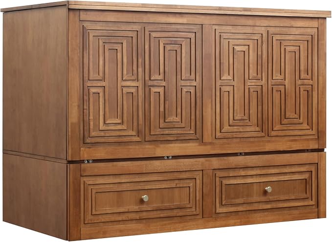 Mega Solutions Murphybedz Pompei Murphy Cabinet Chest Bed with Charging Station 8 Inch (Honey Oak, Queen)