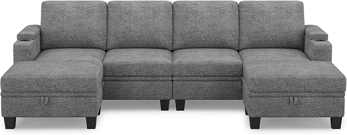 Belffin Modular Sectional Sofa Convertible U Shaped Couch with Storage Sectional Couches with Chaise for Living Room Light Grey