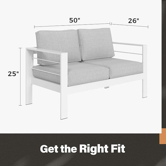 Solaste Outdoor Loveseat Aluminum Patio Furniture Sofa, All-Weather Metal Outdoor Couch with Cushions,Light Grey