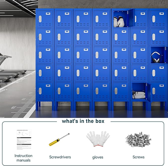 BUTISOW Metal Lockers - 66" Height Steel Lockers for Employees with 5 Door Storage Locker with Card Slot for Employees Gym School Home Office Garage - Assembly Required