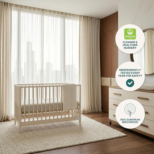 dadada Baby LaLa 3-in-1 Convertible Crib - Wood Crib Converts into Toddler Bed & Daybed - Greenguard Gold Certified, Made in Italy - 3 Adjustable Mattress Heights - Solid Beechwood Almond Milk