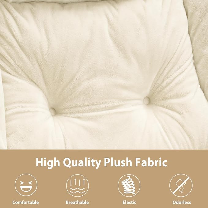 Youtanic Lazy Chair with Folding Ottoman, Accent Chair Plush Upholstered with Metal Structure and Non-Slip Pads, Sofa Armchair with Footrest and Side Storage Bag for Dorm, Room, Office, Beige