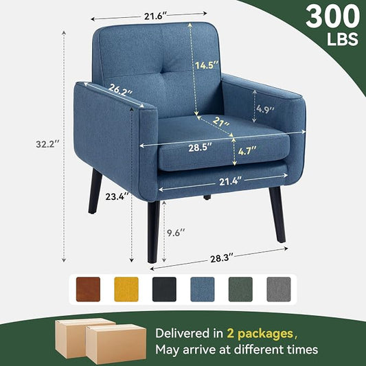 Vogue Furniture Direct Accent Chair Set of 2, Fabric Modern Chair with Wooden Frame, Cozy Armchair Reading Chair with Comfy Back for Apartment, Living Room, Bedroom, Small Space, Corner, Blue