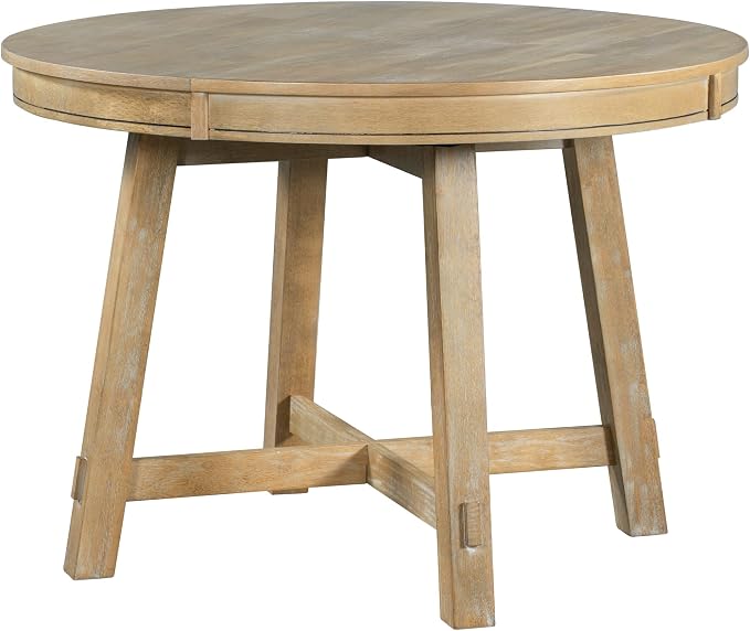 LUMISOL 42"-58" Extendable Round Dining Table for 4-8, Farmhouse Oval Kitchen Table with Removable Leaf, Solid Wood Dinner Tables for Kitchen, Dining Room, Small Space, Natural