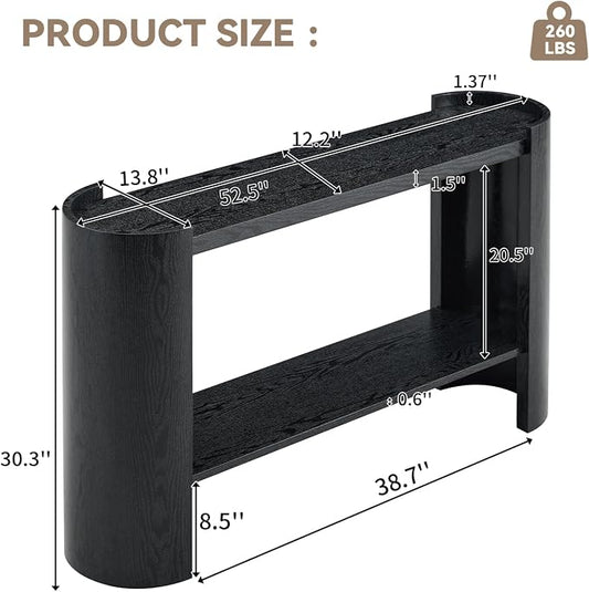 LKTART 53" Black Console Table for Entryway, Couch Tables Behind Sofa, Space-Saving Wooden Entry Foyer Hallway Table with Shelf, Modern Console Sofa Tables for Hallway Organization