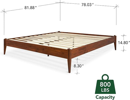 Bme Dinkee King Size Bed Frame, 15 Inch High Platform, Modern Minimalist Style, Durable Wood Slat, Easy Assembly, No Box Spring Required, Chocolate Finish
