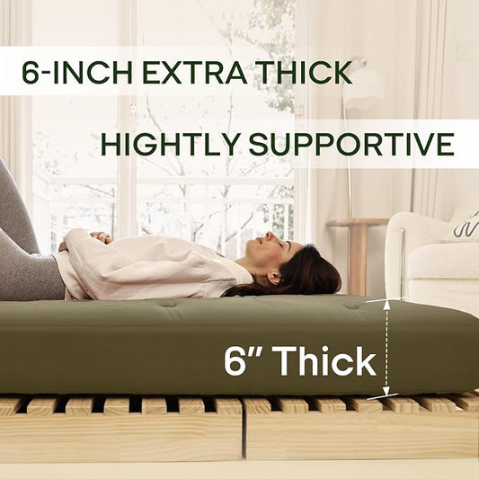ZonLi Japanese Floor Futon Mattress Twin Size 39"x75"100% Cotton Cover 6''Thicken Tatami Mattress,Foldable Sleeping Pad,Portable Dormitory Tatami Mat,Roll Up Floor Lounger Bed for Adult (Winter Moss)