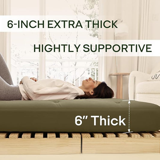 ZonLi Japanese Floor Futon Mattress King Size 76"x80"100% Cotton Cover 6'' Thicken Tatami Mattress,Foldable Sleeping Pad,Portable Dormitory Tatami Mat,Roll Up Floor Lounger Bed for Adult (Winter Moss)