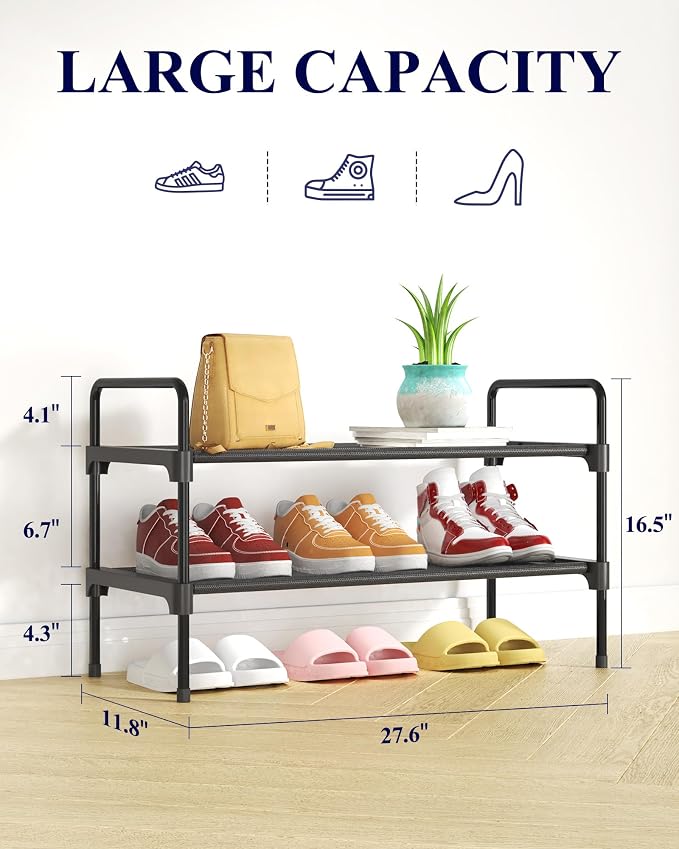 Kitsure Shoe Rack for Closet, Sturdy and Long-Lasting Shoe Shelf, Shoe Rack for Entryway, Personalized DIY Shoe Organizer, Shoe Rack Organizer for Space-Saving, 27.6" x 11.8" x 16.5", Black