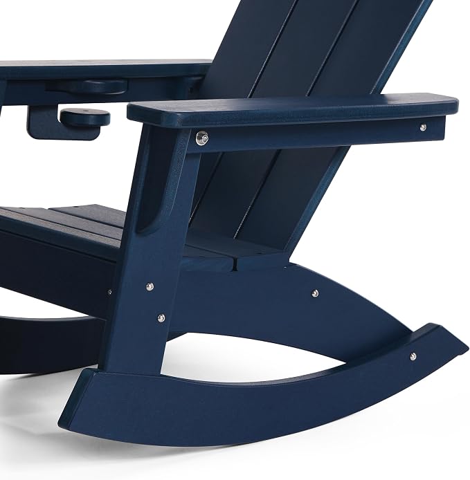 Costaelm Paradise Kids Outdoor Preschool HDPE Plastic Classic Adirondack Rocking Chair (Set of 2), Navy Blue