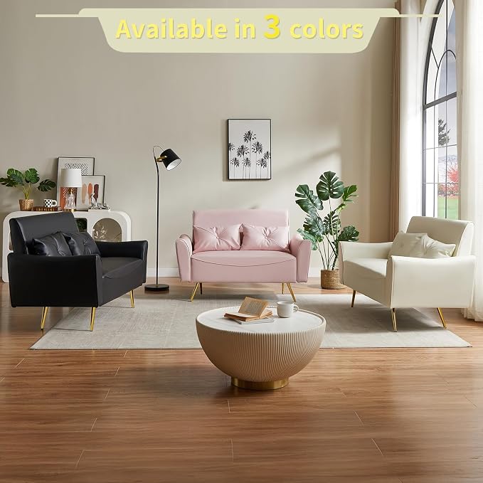 Brelice 47" Faux Leather Loveseat Sofa, Modern Small Couch for Small Space with 2 Pillows, 2 Seater Couch for Living Room, Bedroom, Office, Apartment (Beige)