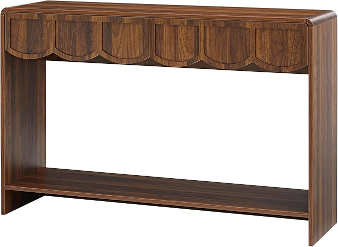 ORRD Console Table with Drawers, Mid-Century 43 Inches Narrow Entryway Tables with Open Storage Shelves, Hallway Accent Tables Behind Couch Table for Living Room - Walnut