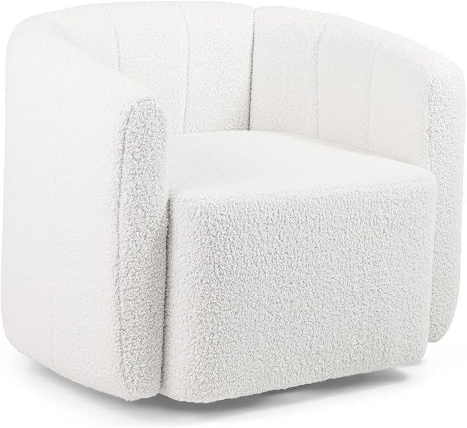 Giantex 360° Swivel Accent Chair - Sherpa Upholstered Boucle Barrel Club Chair with Padded Armrests, Modern Round Arm Chair for Reading, Living Room, Bedroom, Office, White Teddy