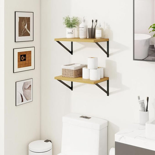 Axeman Deep Floating Shelves | 16 Inch Oak Wall Shelves Set of 2 | 10 Inch Deep Wood Floating Shelves for Wall | 16" W x 10" D Oak Shelves for Living Room Bathroom Kitchen