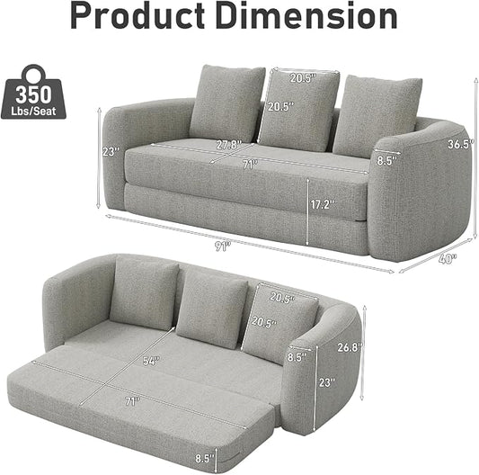 Curved Convertible Futon Sofa Bed,Modern Boneless Sleeper Couch,Curved Modern 3 Seater Cloud Couch
