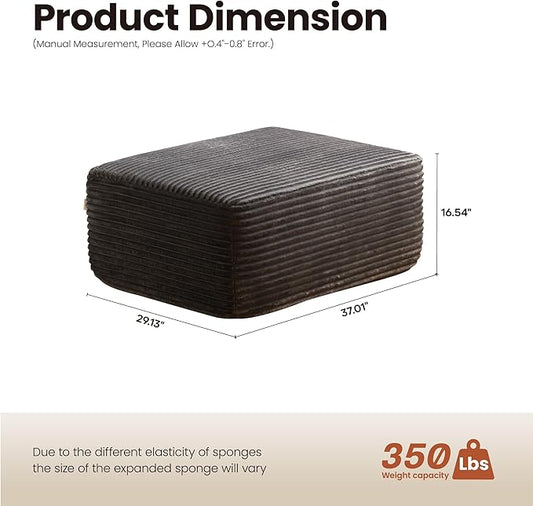 ovios 37" Plush Corduroy Ottoman, Upholstered Cloud Ottoman for Boneless Couch in a Box, Modular Sectional Couches for Living Room Bedroom, Compressed Memory Foam, No Assembly Require, Grey