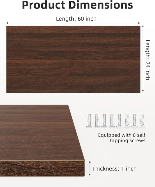 Universal 60 x 24 One-Piece Solid Wood Table Top, 1" Thick Desktop for Stand Up Height Adjustable Desk Frames, Home Office Tabletop, Countertop DIY, Red Walnut