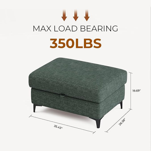 Upvilla 35" Large Storage Ottoman for Living Room, 7.8" Deep Seat Rectangular Ottoman Foot Rest for Couch, Chenille Storage Footstool Load 350 lb (Green)
